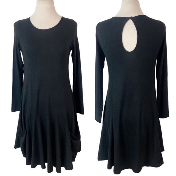 Fighting Eel Ava Sky A-line mini dress long sleeve pockets Small Black - Picture 1 of 10